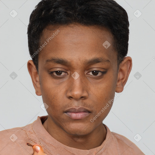 Neutral black young-adult male with short  brown hair and brown eyes