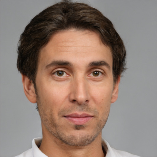 Neutral white adult male with short  brown hair and brown eyes