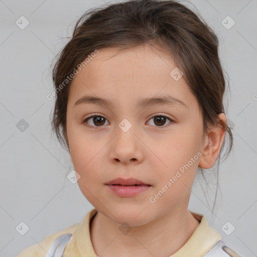 Neutral white child female with medium  brown hair and brown eyes