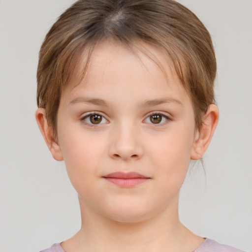 Neutral white child female with short  brown hair and brown eyes