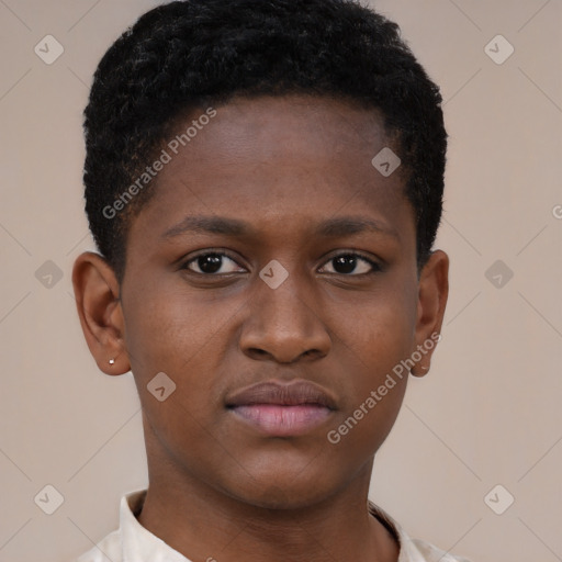Neutral black young-adult female with short  brown hair and brown eyes