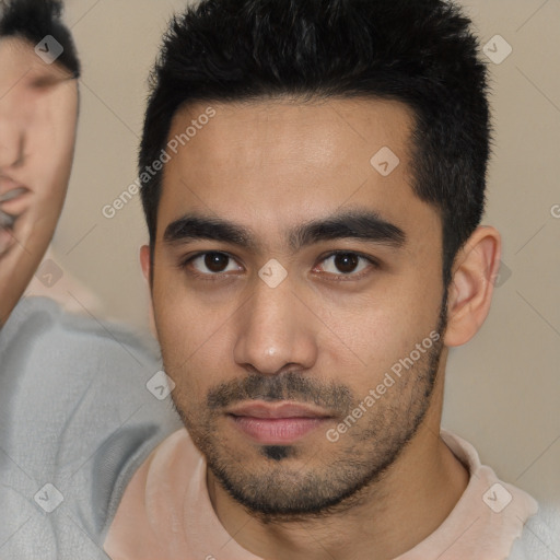 Neutral asian young-adult male with short  black hair and brown eyes