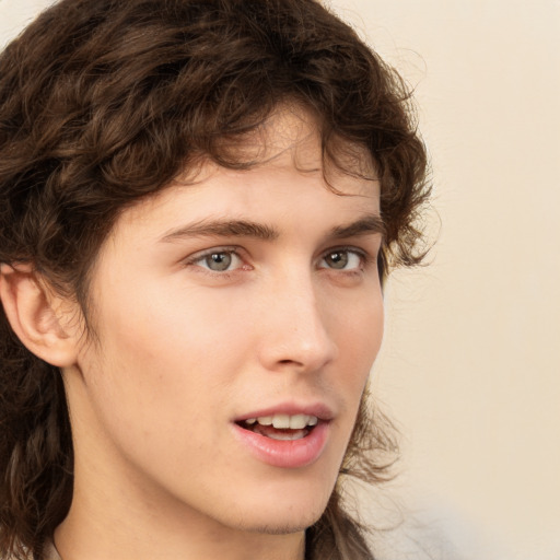 Neutral white young-adult male with medium  brown hair and brown eyes