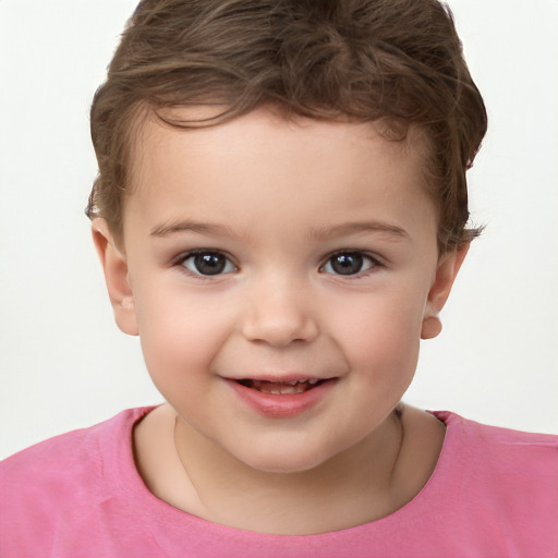 Joyful white child male with short  brown hair and brown eyes