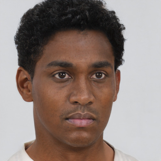 Neutral black young-adult male with short  brown hair and brown eyes