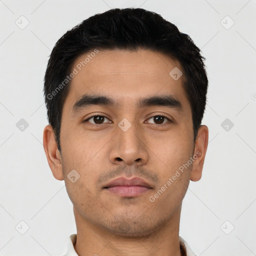 Neutral asian young-adult male with short  black hair and brown eyes