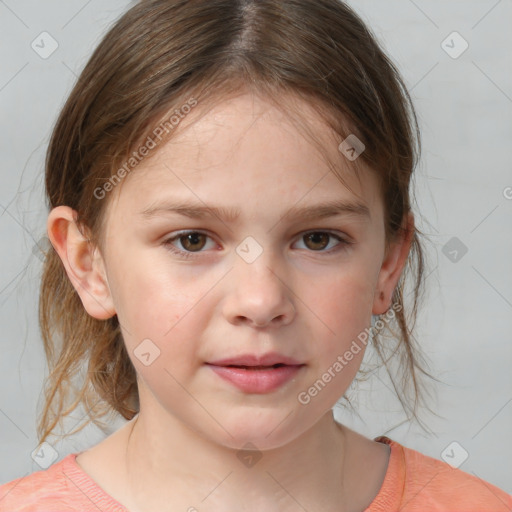 Neutral white child female with medium  brown hair and brown eyes