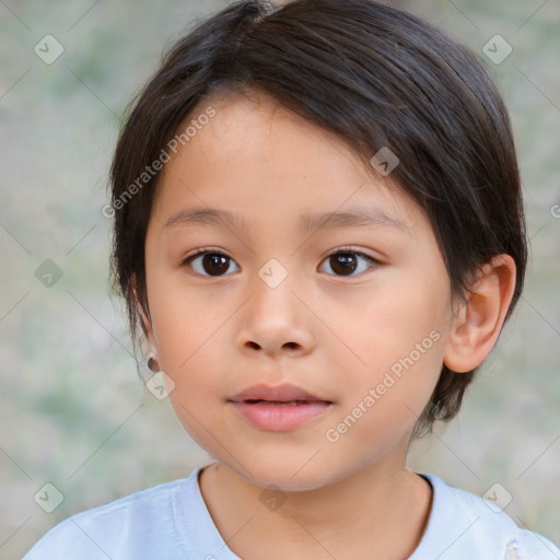 Neutral white child female with medium  brown hair and brown eyes