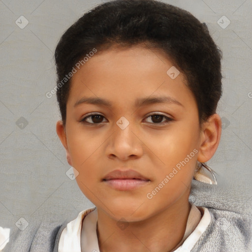 Neutral white child female with short  brown hair and brown eyes