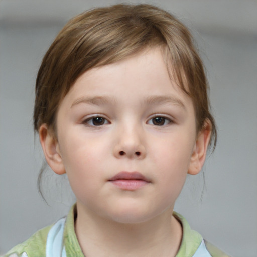 Neutral white child female with medium  brown hair and brown eyes