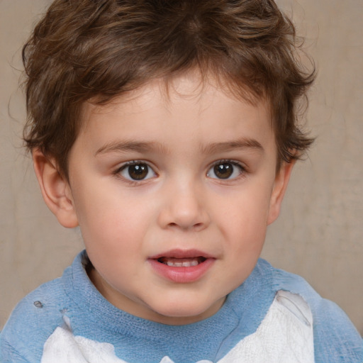 Joyful white child male with short  brown hair and brown eyes