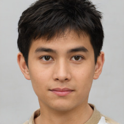 Neutral asian young-adult male with short  brown hair and brown eyes