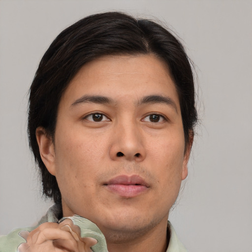 Neutral asian young-adult male with short  brown hair and brown eyes