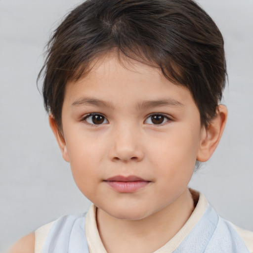 Neutral white child female with short  brown hair and brown eyes