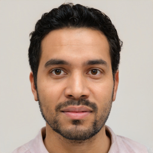 Neutral latino young-adult male with short  brown hair and brown eyes