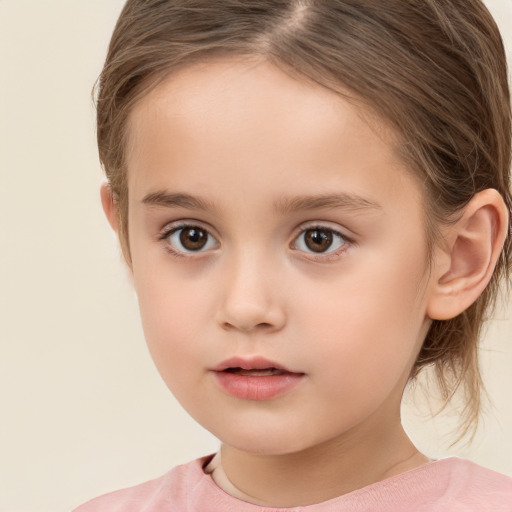 Neutral white child female with medium  brown hair and brown eyes