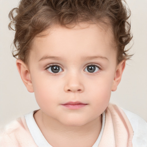 Neutral white child female with short  brown hair and grey eyes