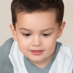 Joyful white child female with short  brown hair and brown eyes