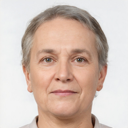 Joyful white middle-aged male with short  brown hair and brown eyes