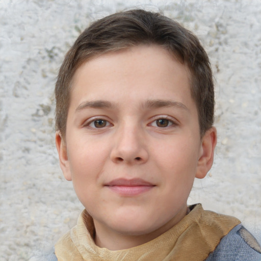 Joyful white child male with short  brown hair and brown eyes