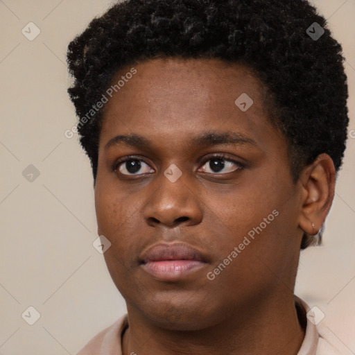 Neutral black young-adult male with short  brown hair and brown eyes