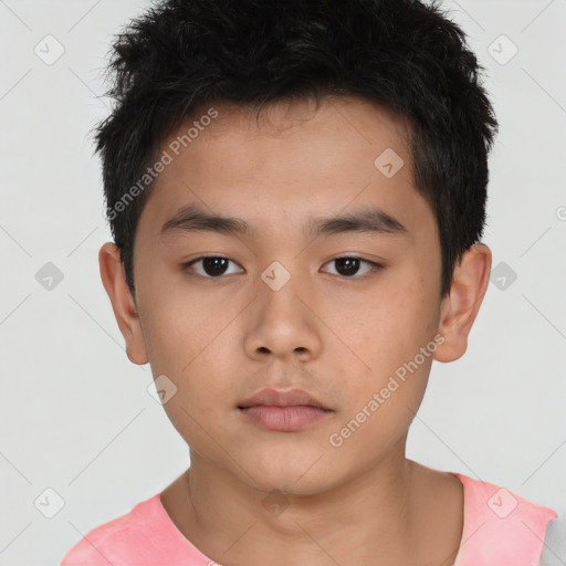 Neutral asian young-adult male with short  brown hair and brown eyes