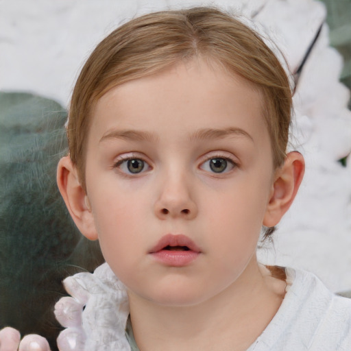 Neutral white child female with short  brown hair and blue eyes