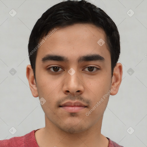 Neutral asian young-adult male with short  black hair and brown eyes