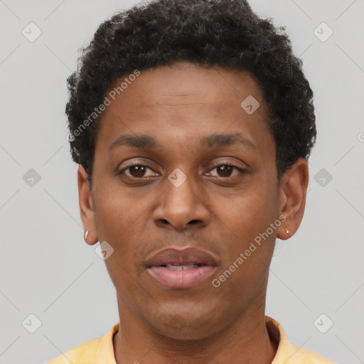 Neutral black young-adult male with short  brown hair and brown eyes