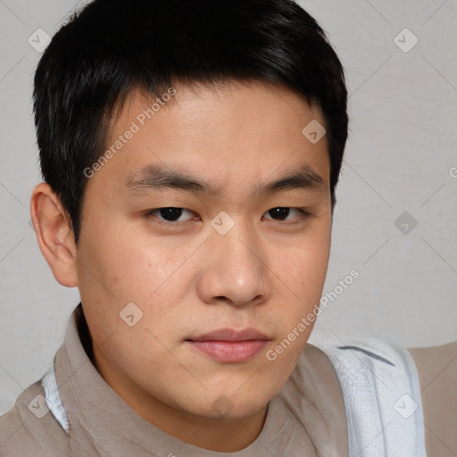 Neutral asian young-adult male with short  brown hair and brown eyes