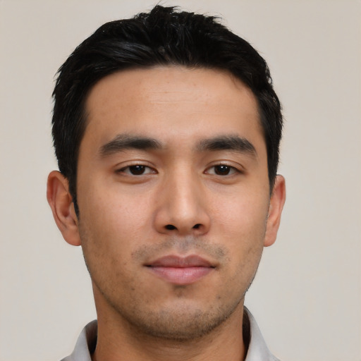 Neutral asian young-adult male with short  black hair and brown eyes