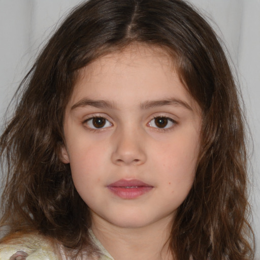 Neutral white child female with medium  brown hair and brown eyes