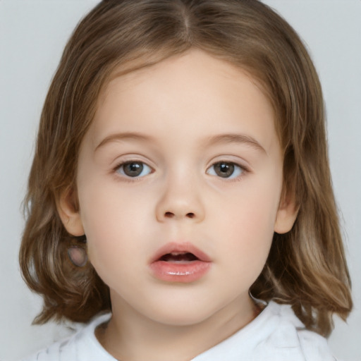 Neutral white child female with medium  brown hair and brown eyes