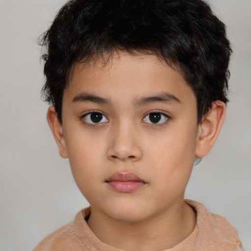 Neutral latino child male with short  brown hair and brown eyes