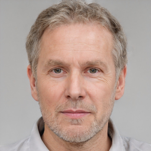 Neutral white middle-aged male with short  brown hair and brown eyes