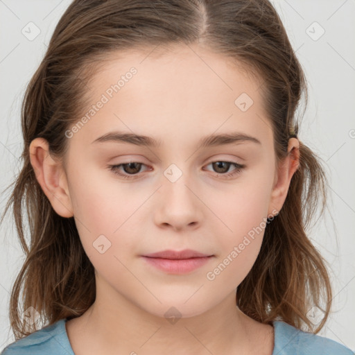 Neutral white child female with medium  brown hair and brown eyes