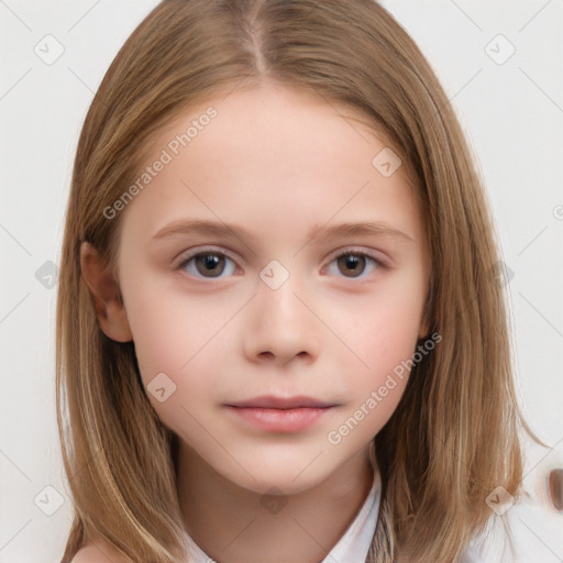 Neutral white child female with medium  brown hair and brown eyes