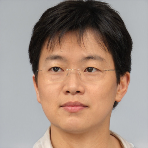 Neutral asian young-adult male with short  brown hair and brown eyes