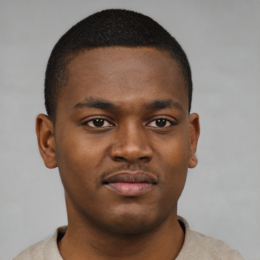 Neutral black young-adult male with short  brown hair and brown eyes