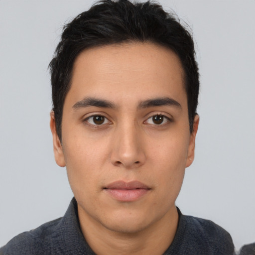 Neutral asian young-adult male with short  brown hair and brown eyes