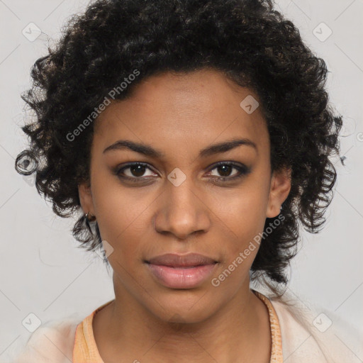 Neutral black young-adult female with medium  black hair and brown eyes