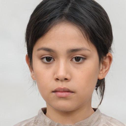 Neutral asian child female with medium  brown hair and brown eyes
