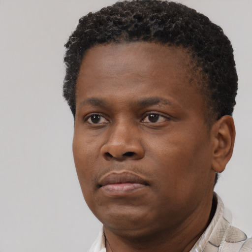 Neutral black young-adult male with short  brown hair and brown eyes