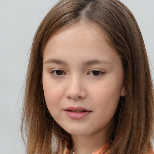 Neutral white child female with long  brown hair and brown eyes