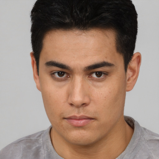 Neutral asian young-adult male with short  black hair and brown eyes