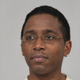 Neutral black young-adult male with short  brown hair and brown eyes