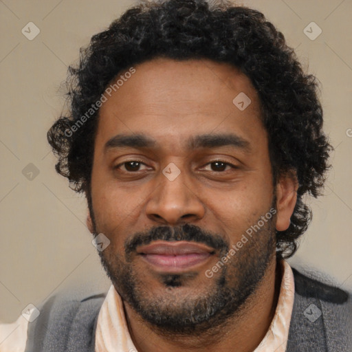 Neutral latino adult male with short  black hair and brown eyes
