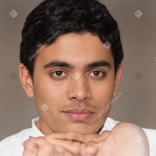 Neutral latino young-adult male with short  brown hair and brown eyes
