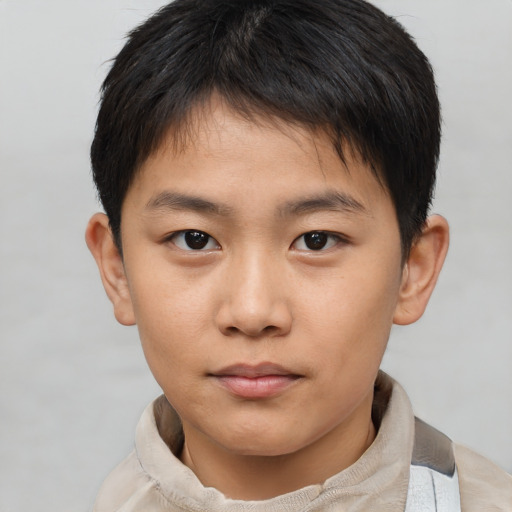 Neutral asian child male with short  brown hair and brown eyes