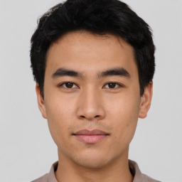 Neutral asian young-adult male with short  black hair and brown eyes